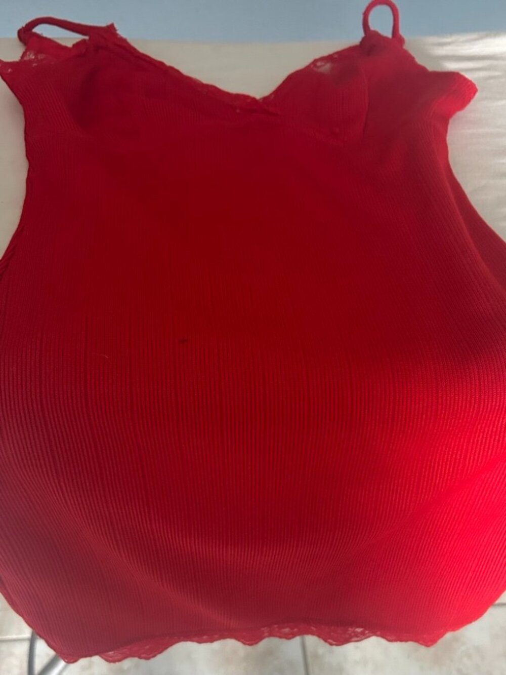 Urban Outfitters Red Ribbed Cami Lace Trim V-Neck Mini Dress Size XS